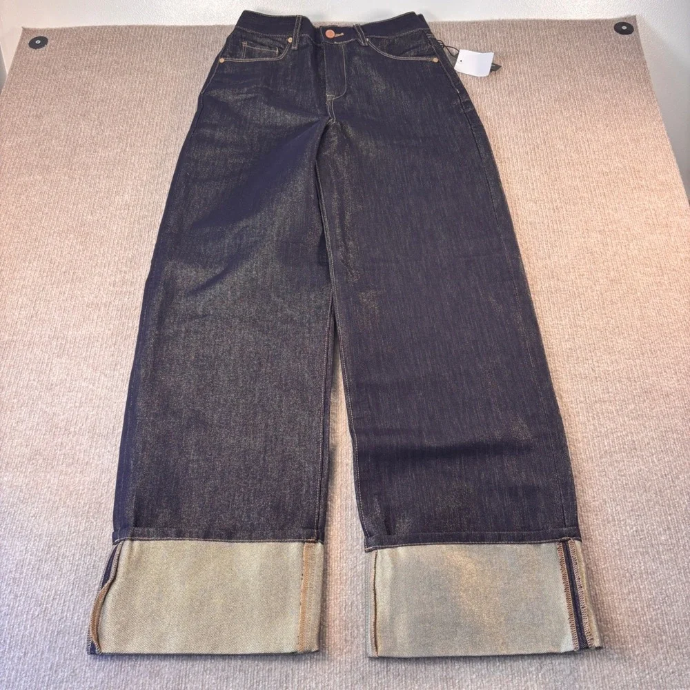 BlankNYC The Franklin Ribcage Wide Leg Gold Shimmer‎ Jeans 28 NWT Dark Wash